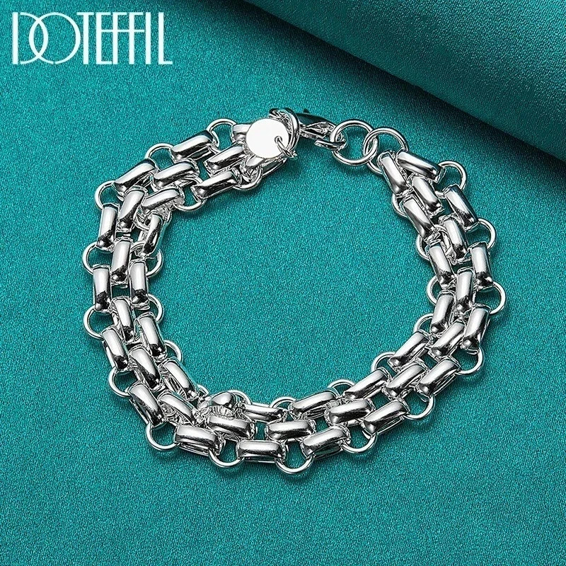 925 Sterling Silver Women Lnterlocking Circle Bracelet Chain Fashion Jewelry