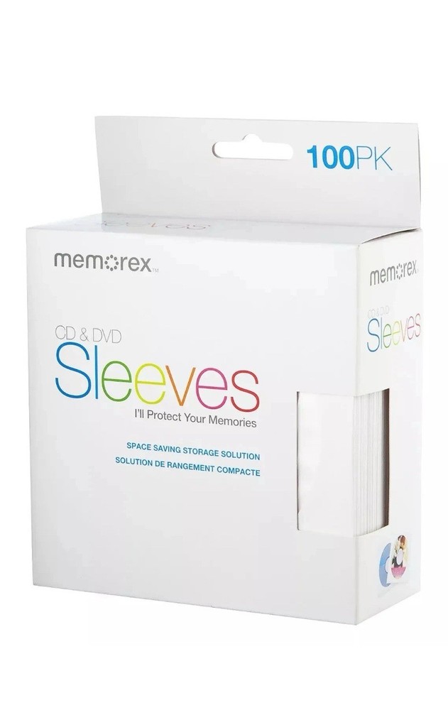 Memorex White CD & DVD Sleeves 100 Pack – Space-Saving Storage Solution