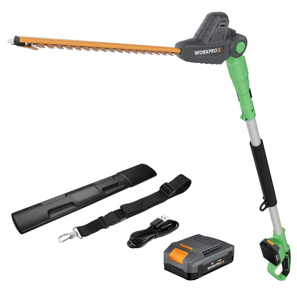 WORKPROX 20V Cordless Pole  Electric Hedge Trimmer 2.0Ah Battery &Charging Cable