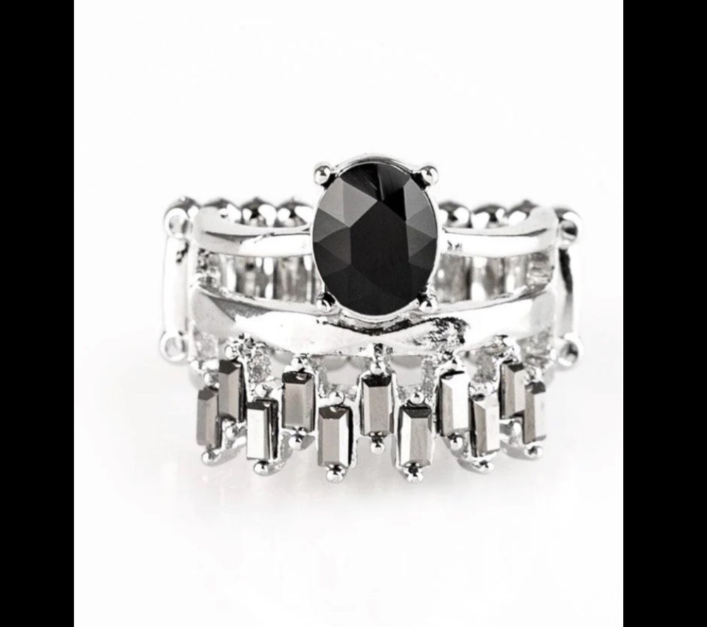 Crowned Victor Black Stone Silver Ring