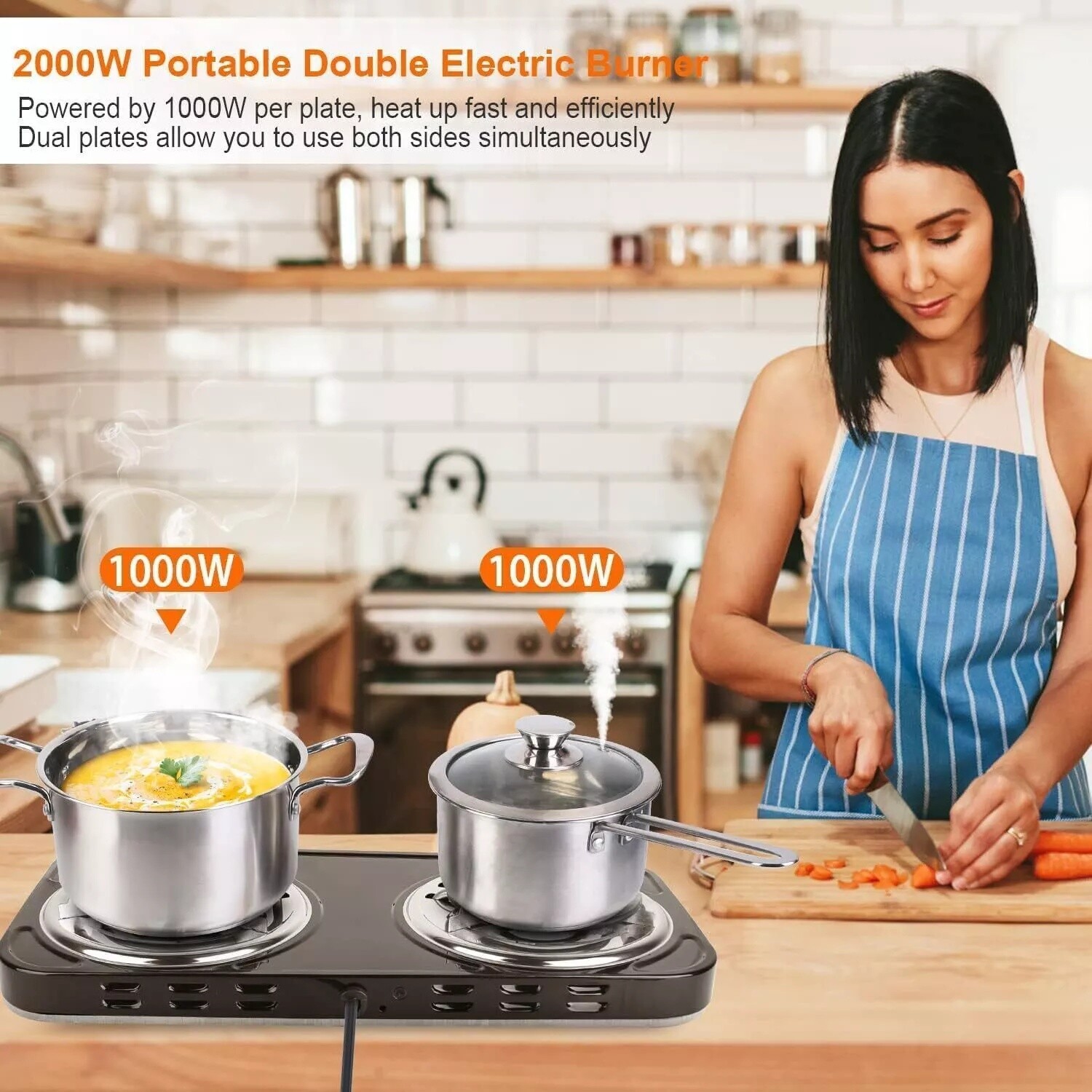 2000W Portable Kitchen Electric Double Burner Hot Plate Cooktop Cooking Stove US