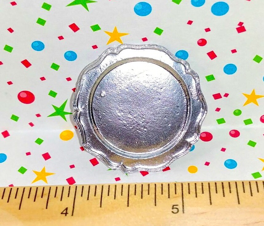 Dollhouse Miniature Silvertone Round Serving Tray