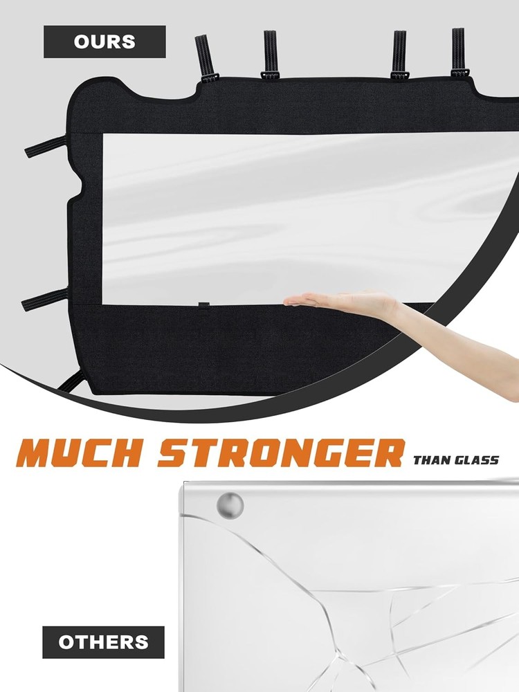 UTV Soft Rear Windshield -Polaris RZR Back Window - Durable, Easy Black