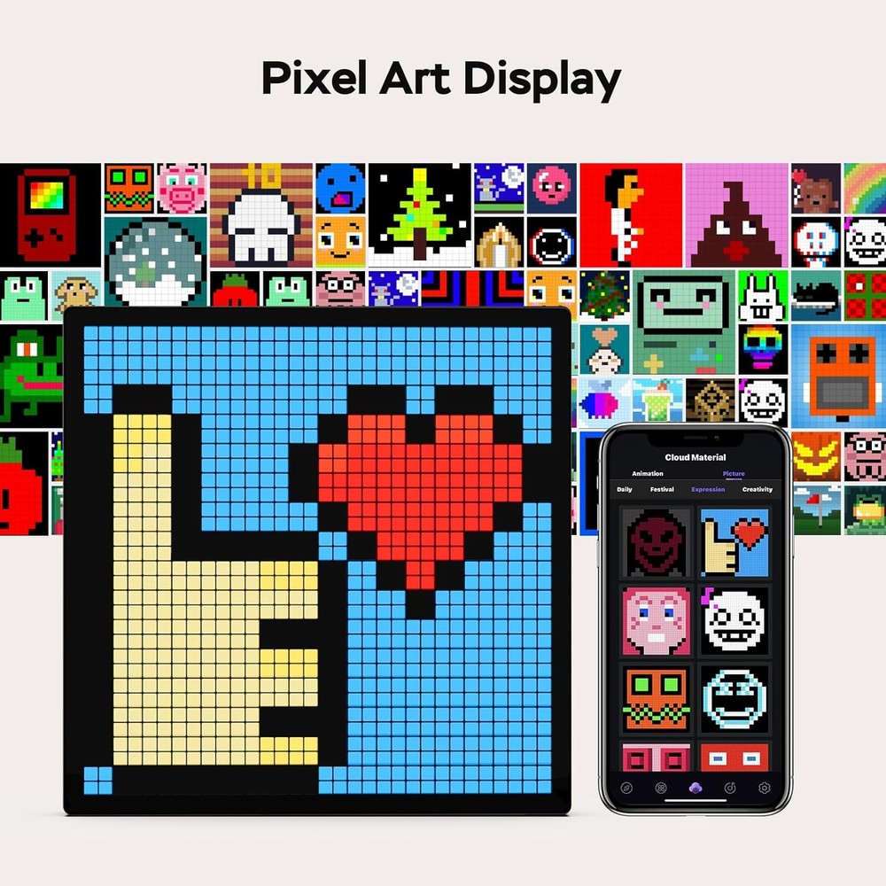 LED Pixel Display, 32x32 Programmable Art Display Pixel-32*32, Black