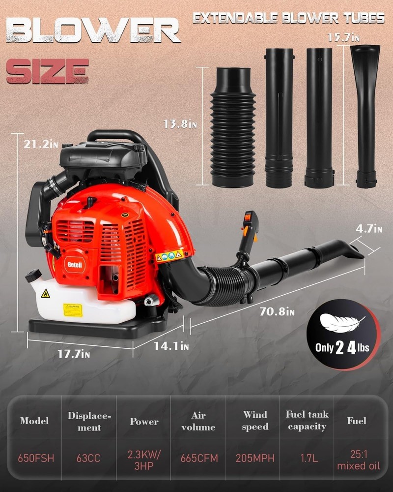 High-Performance 63CC Gas-Powered Backpack Leaf Blower - 665 CFM Power & Comfort