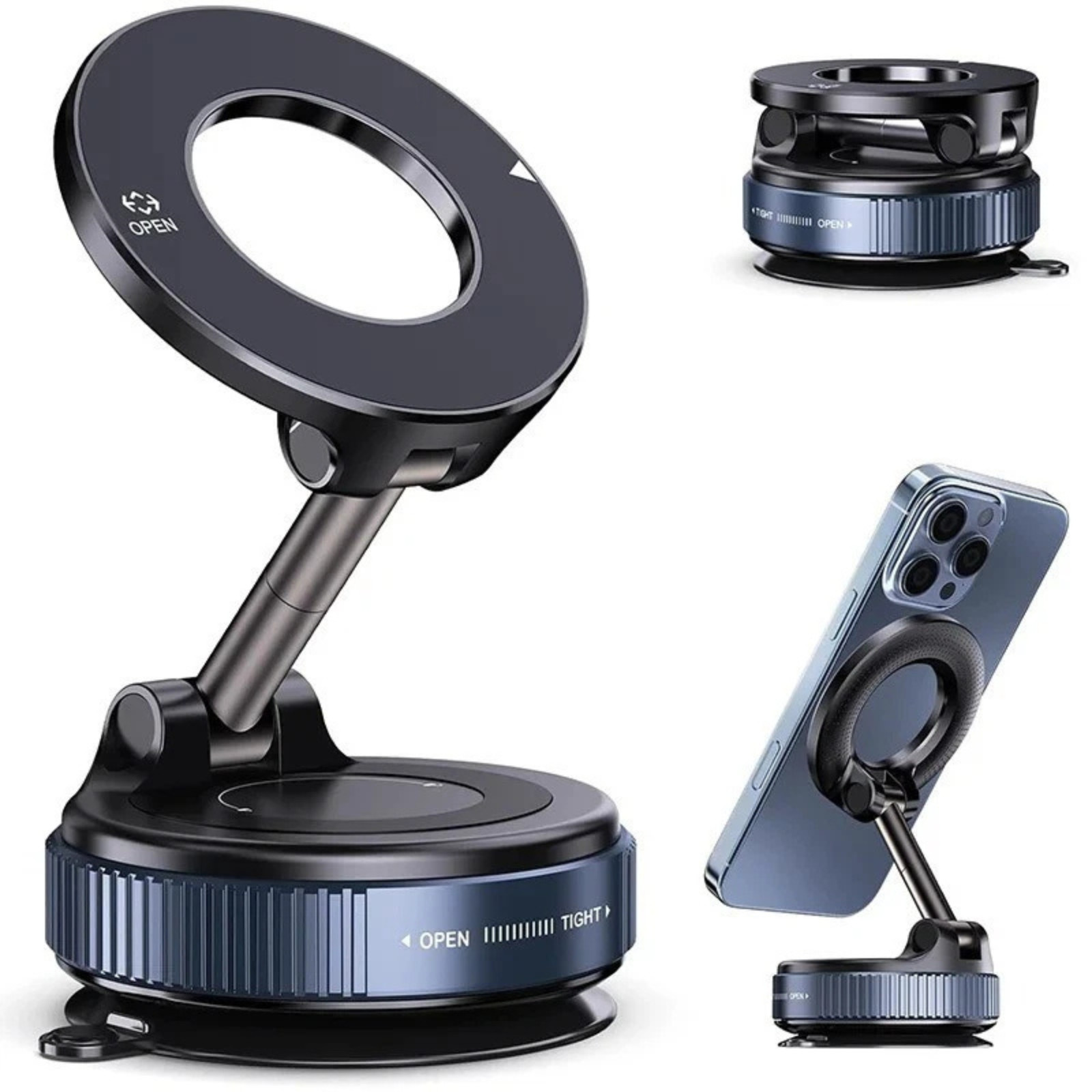 Vacuum Magnetic Phone Holder for Car – Zinc Alloy Suction Car Mount, Adjustable