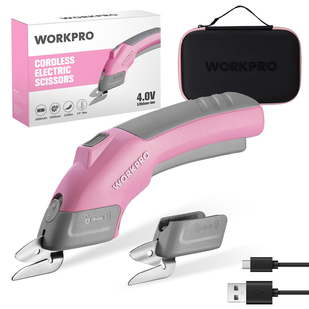 WORKPRO 4V Cordless Electric Scissors Rechargeable Powerful Shear Cutter 2 blade