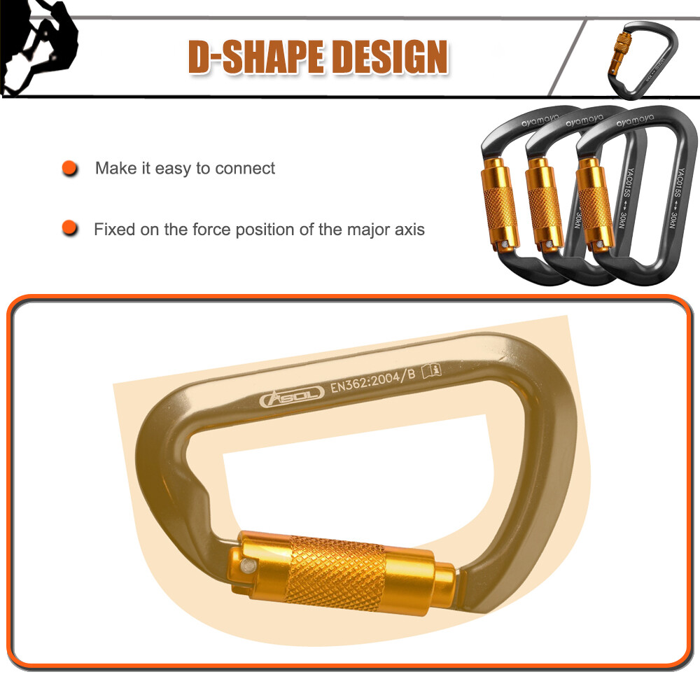 30KN Heavy Duty Auto Locking Climbing Carabiner Aluminum D Ring Clips Twist Lock