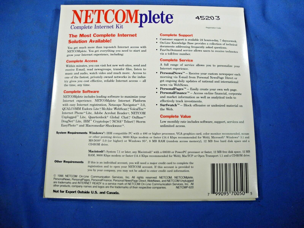 NetComplete Complete Internet Kit 1996 Windows & Macintosh CD with instructions