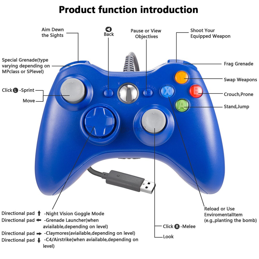 Wired/Wireless Controller Gamepad Remote for Microsoft Xbox 360 Window 7 8 10 11