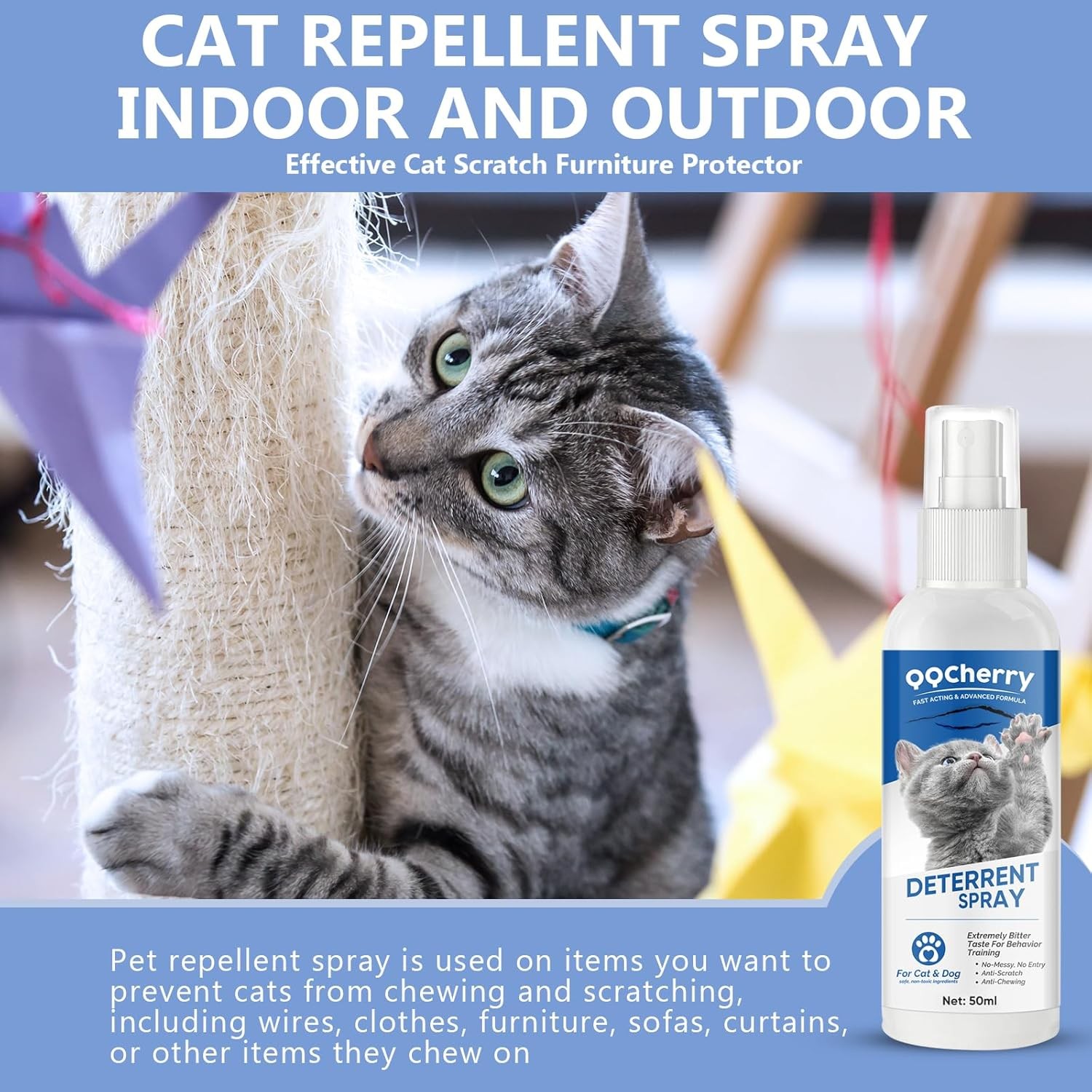 QQCherry Cat Spray Deterrent Effective Cat Scratch Furniture Protector 50ml