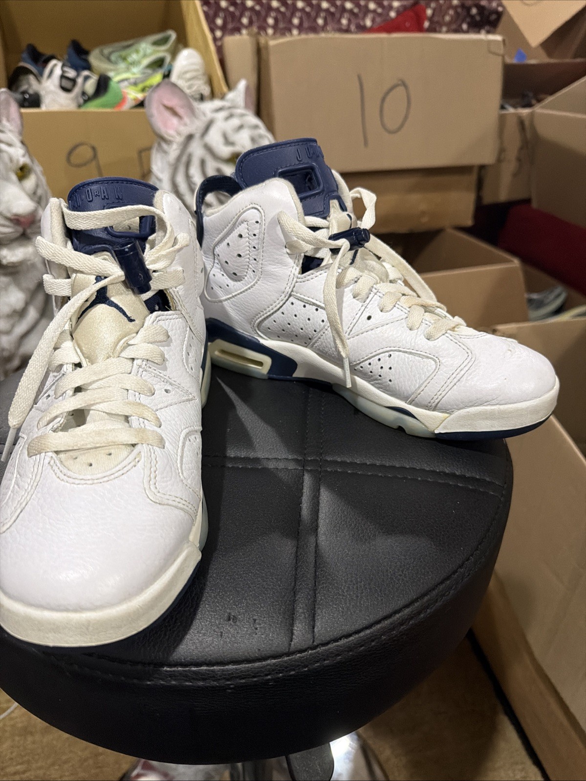 Air Jordan 6 Retro White Midnight Navy GS Size 6Y Basketball Shoes