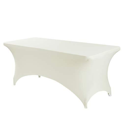 2PCS 6FT Spandex Table Cover Rectangular Stretch Spandex Tablecloth Ivory6FT