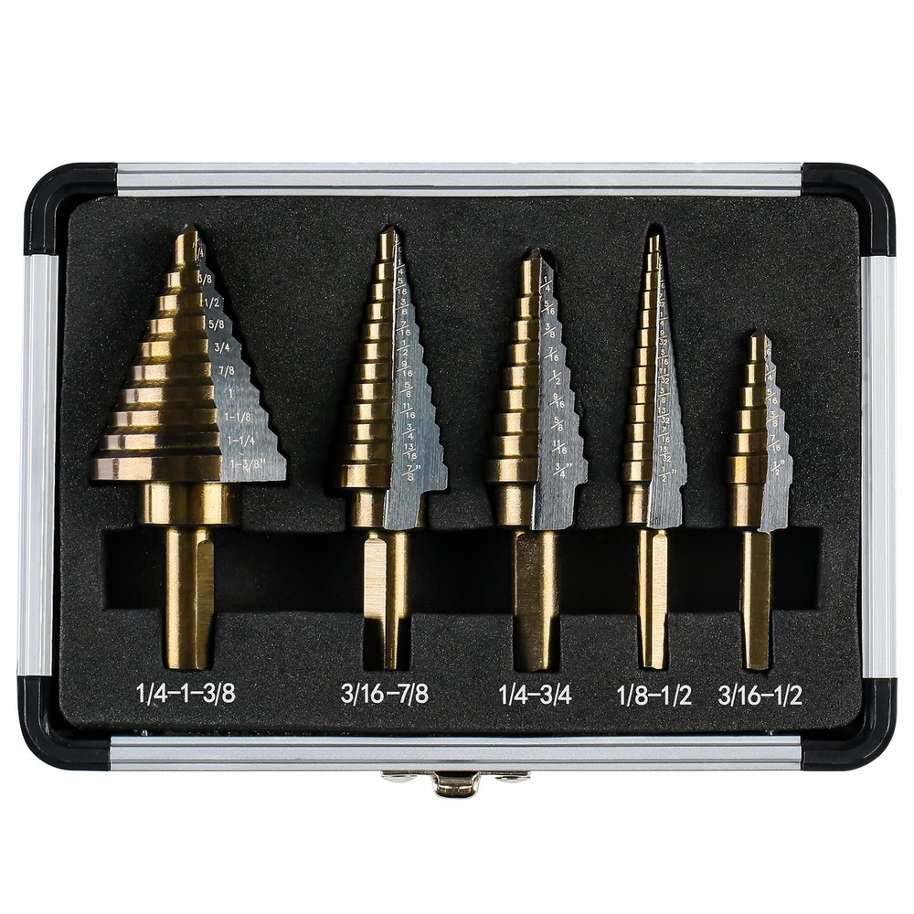 IRONANT Step Drill Bits, 5PCS HSS Titanium Bit Set, 50 Straight