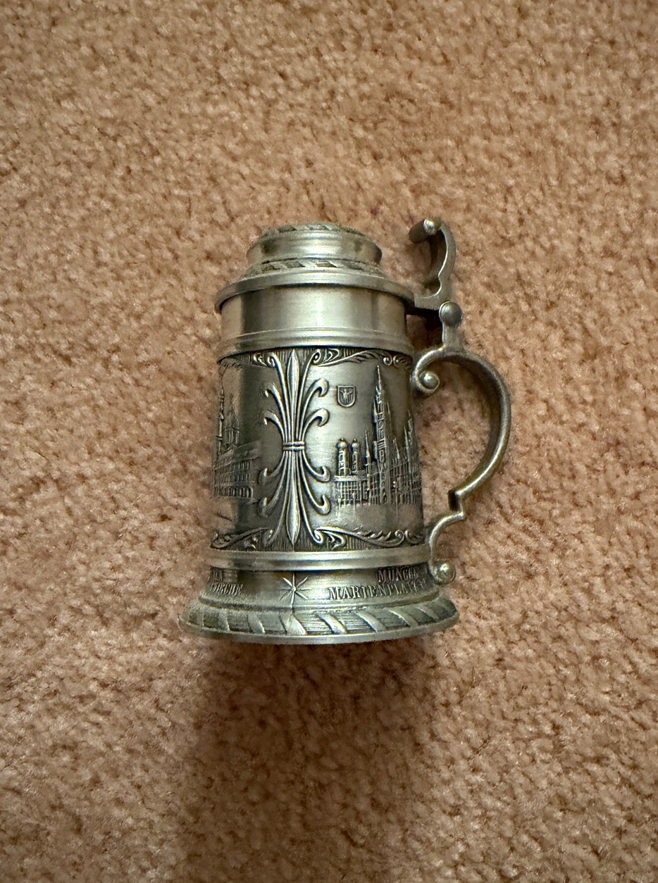 Antique German Pewter Cup with Lid Drinkware, Free Shipping
