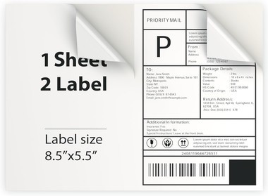 200-4000 Premium 8.5x5.5 Shipping Labels Half Sheet Self Adhesive