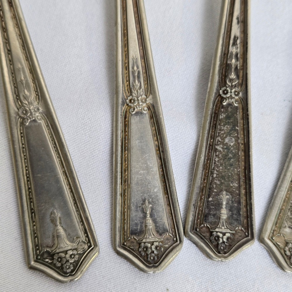 Bouquet Pattern Silverplate Teaspoons, 6", Set of 6, Vintage