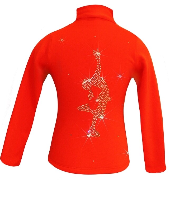 Orange ice Skating Jacket with  "Layback" rhinestone applique