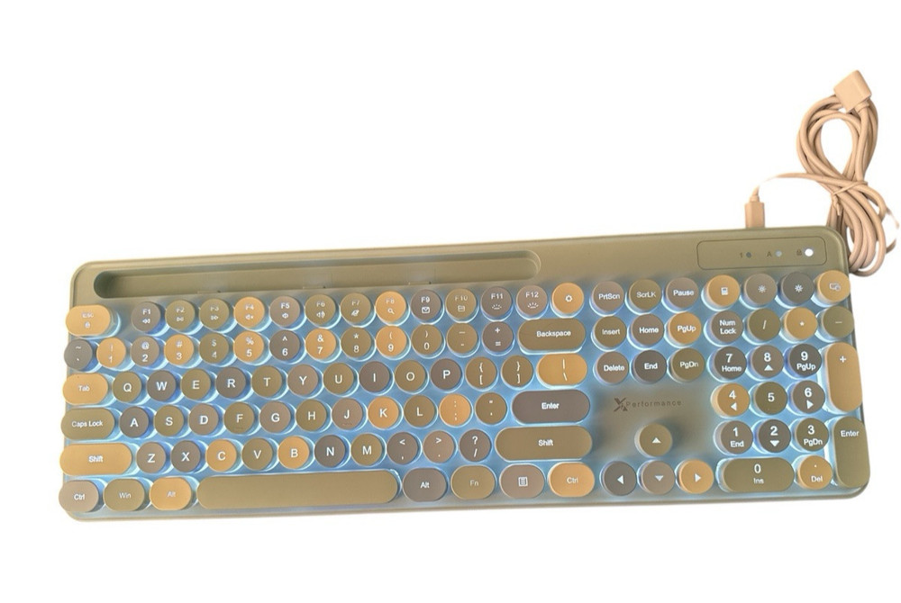 X9 Performance Wired Backlit Retro Typewriter Keyboard + Mouse Blue