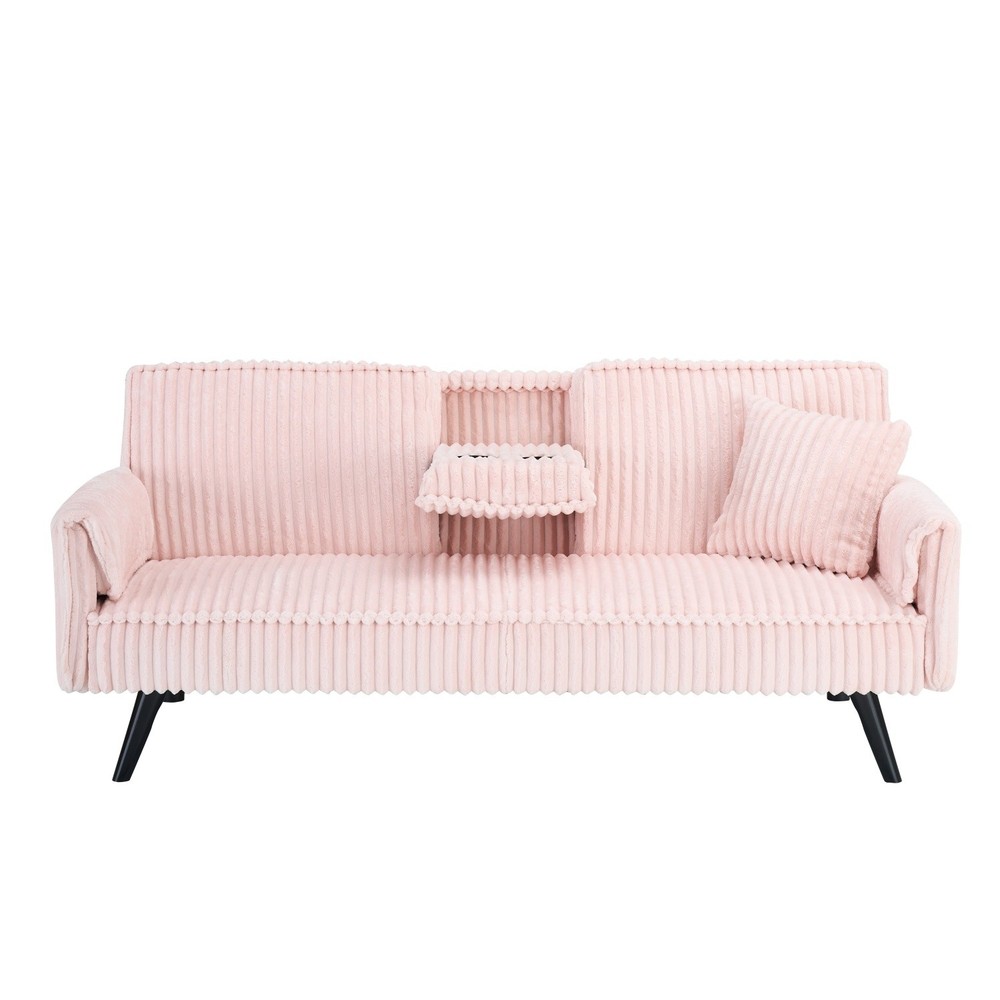 Corduroy Sofa Convertible Sleeper Sofa Bed with 2 Cup Holders & Adjustable Back