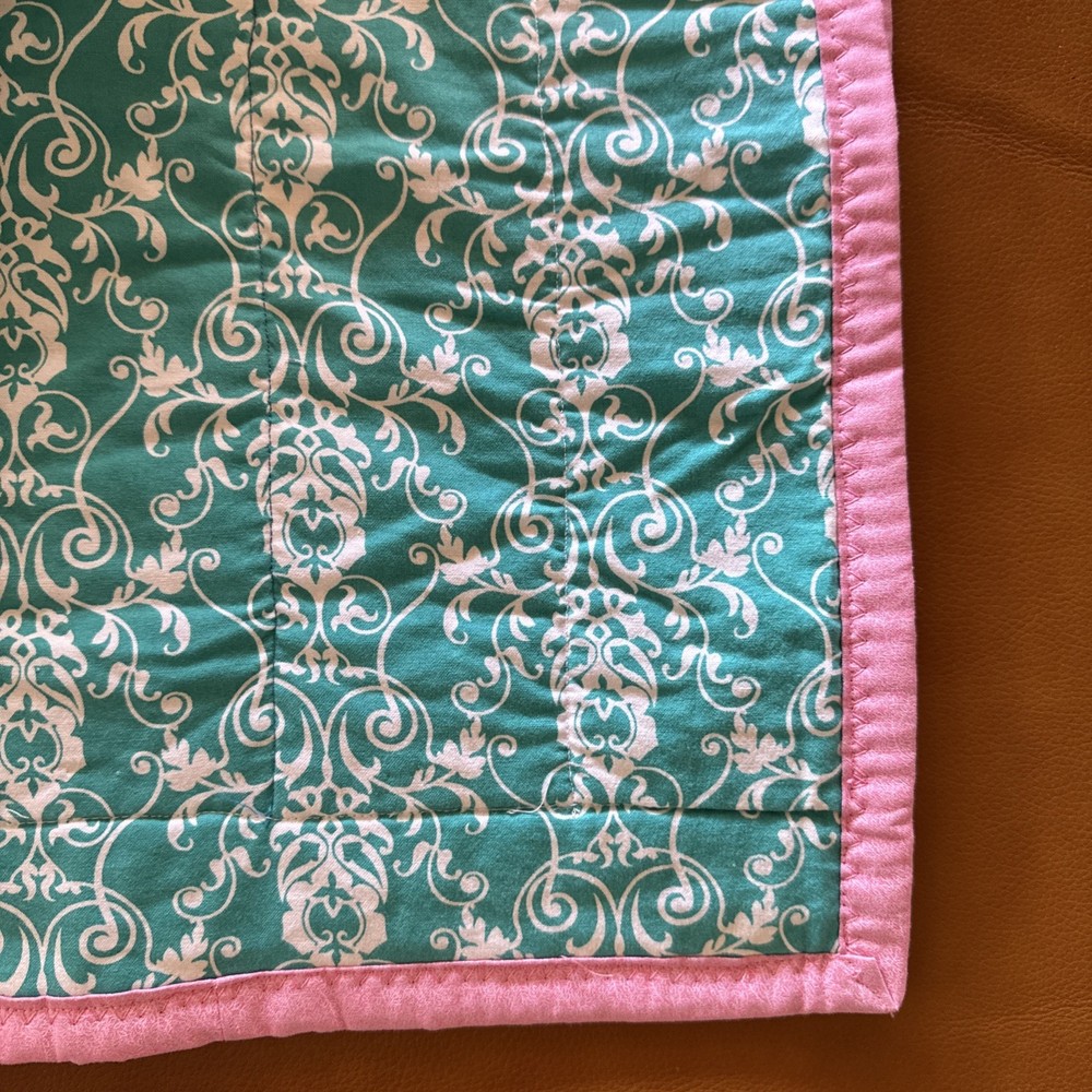 Handmade Patchwork Quilt Throw Multicolor Blue Pink Reversible Cotton Blanket