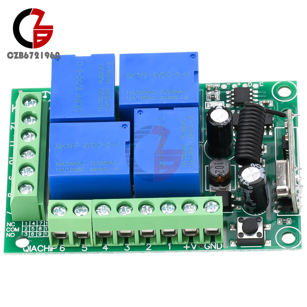 433Mhz Remote Control Receiver RF Wireless Switch 4CH Relay Module Transmitter