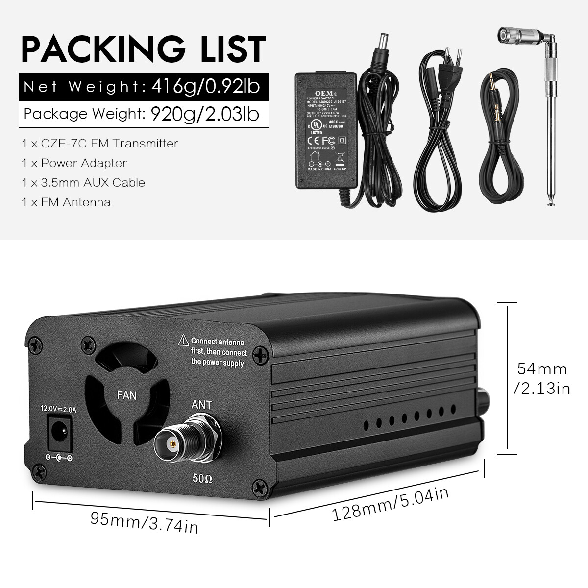 7W Wireless FM Transmitter for Church Long Range Stereo Broadcast Station Radio