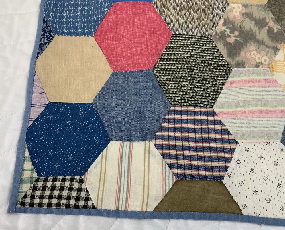 Vintage Antique Patchwork Quilt Table Topper, Octagons, Early Calicos, Multi
