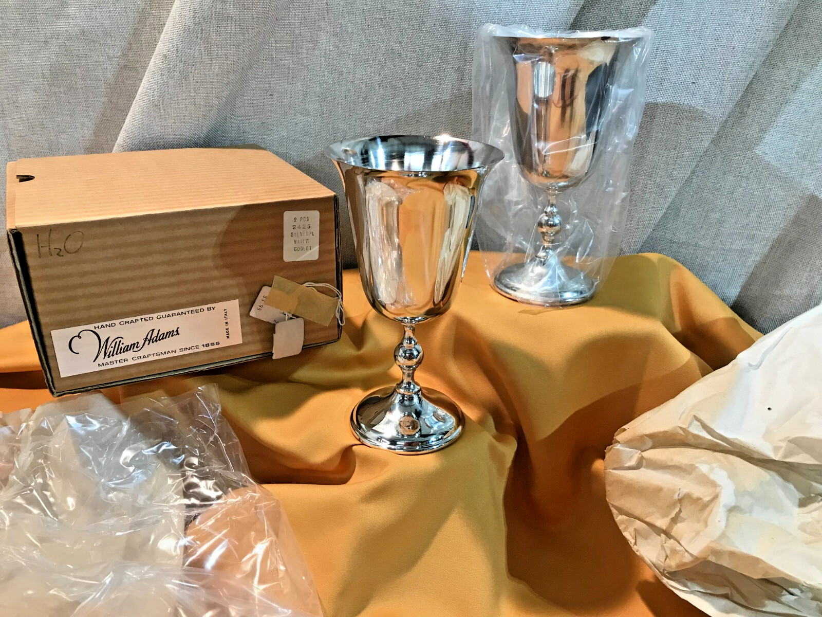 Pair NEW IN BOX OLD STOCK William Adams Silverplate WATER GOBLETS Made in Italy