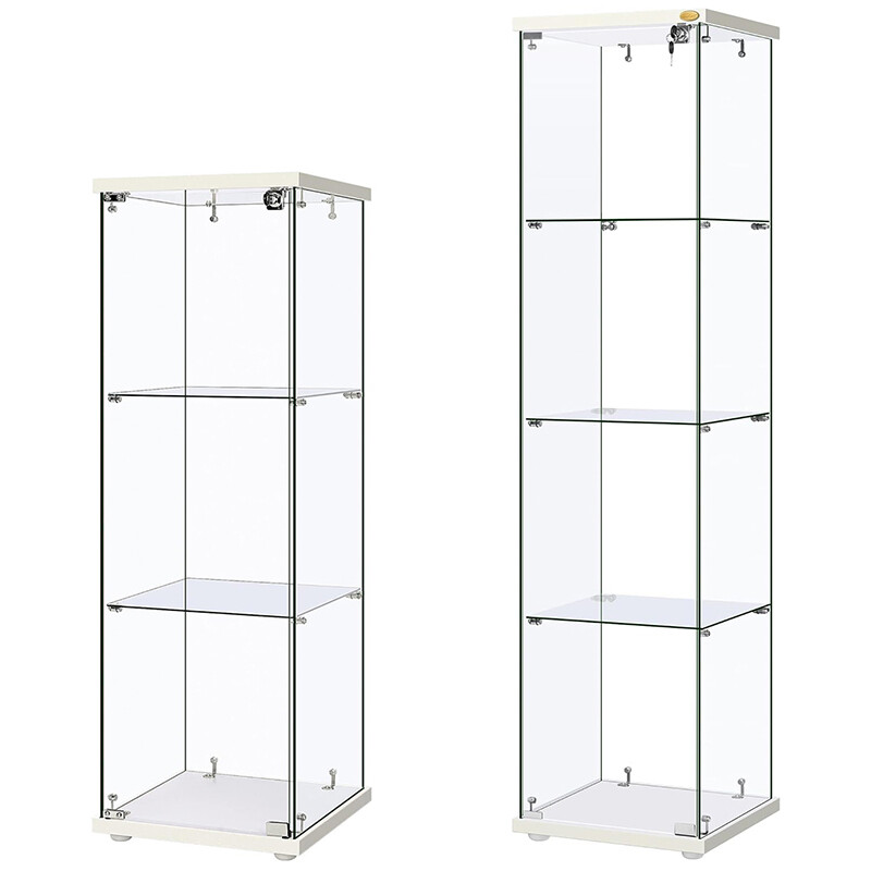 Glass Display Cabinet Curio Cabinet w/ Lock 3-4 Tier Tempered Glass Display Case