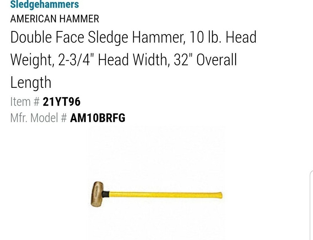 10lb American Sledge Hammer, Non-sparking 21YT96
