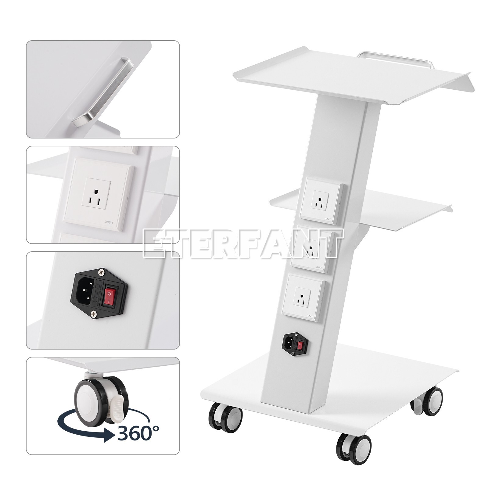 Dental Trolley Mobile Medical Tool Cart Lab Stand 4 Casters Three Layer Serving