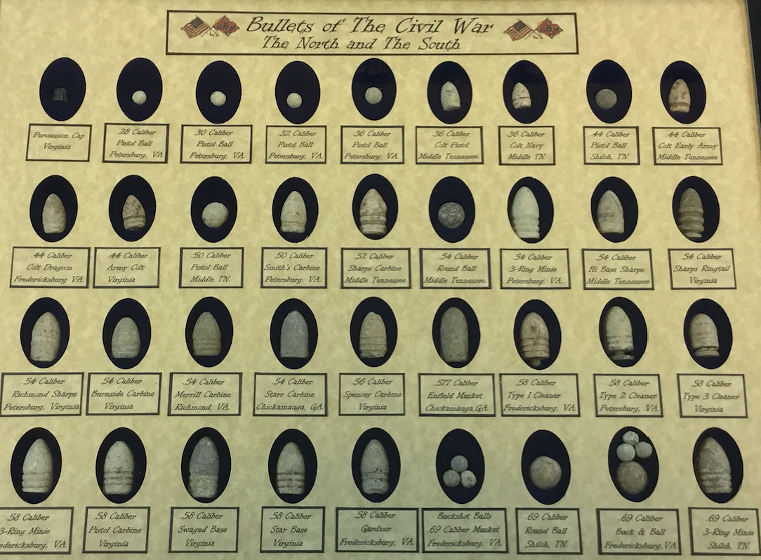 Civil War Relics 36 Authentic Bullets in Matted Display Case with COA