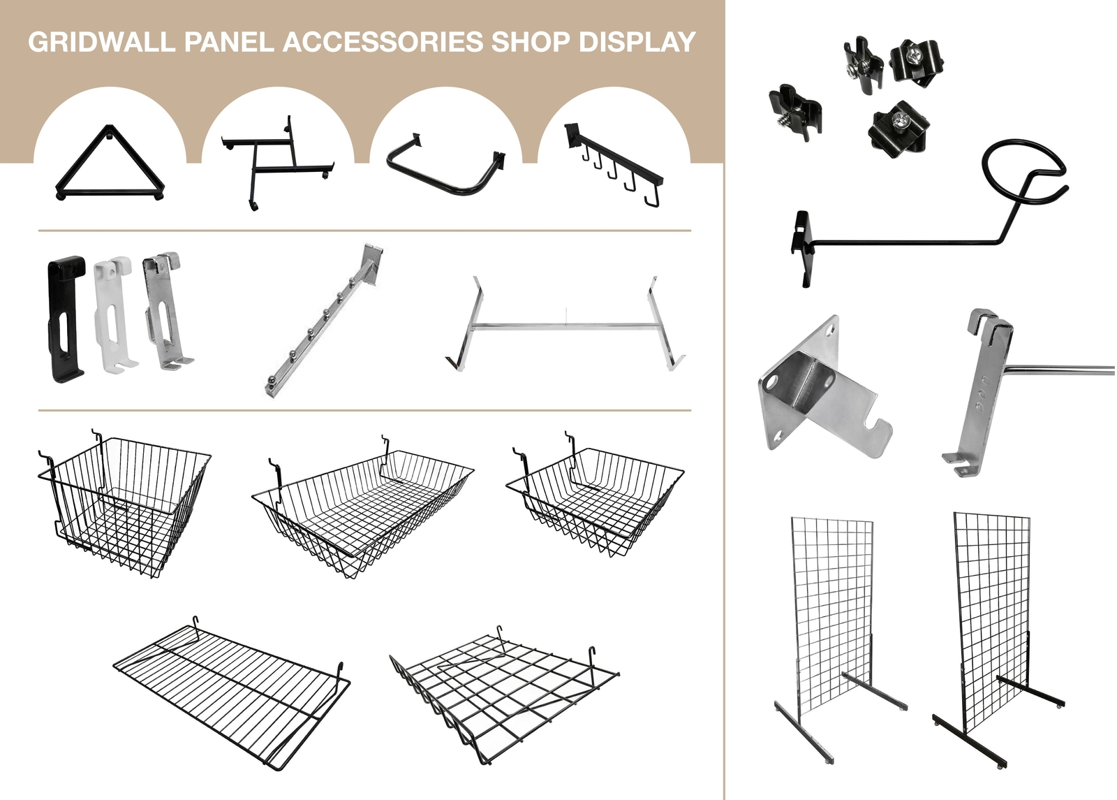 Gridwall Mesh Display Panels Chrome Accessories Hooks Basket Retail Shopfitting