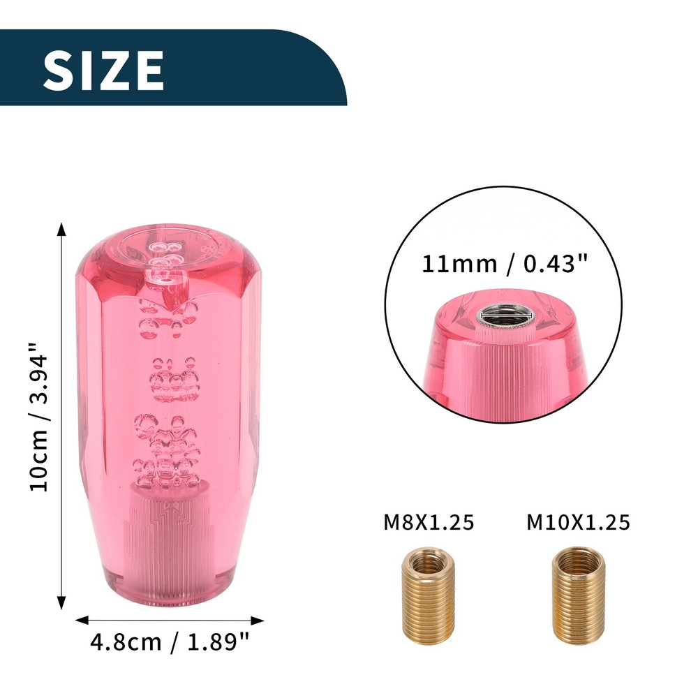 10cm Octagonal Crystal Automatic and Manual Shift Knob with 2 Adapter Pink 1 Set