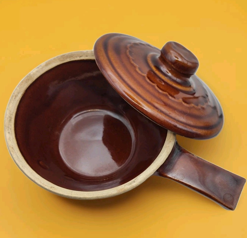 Single Serve Brown Glazed Pottery Bean Pot