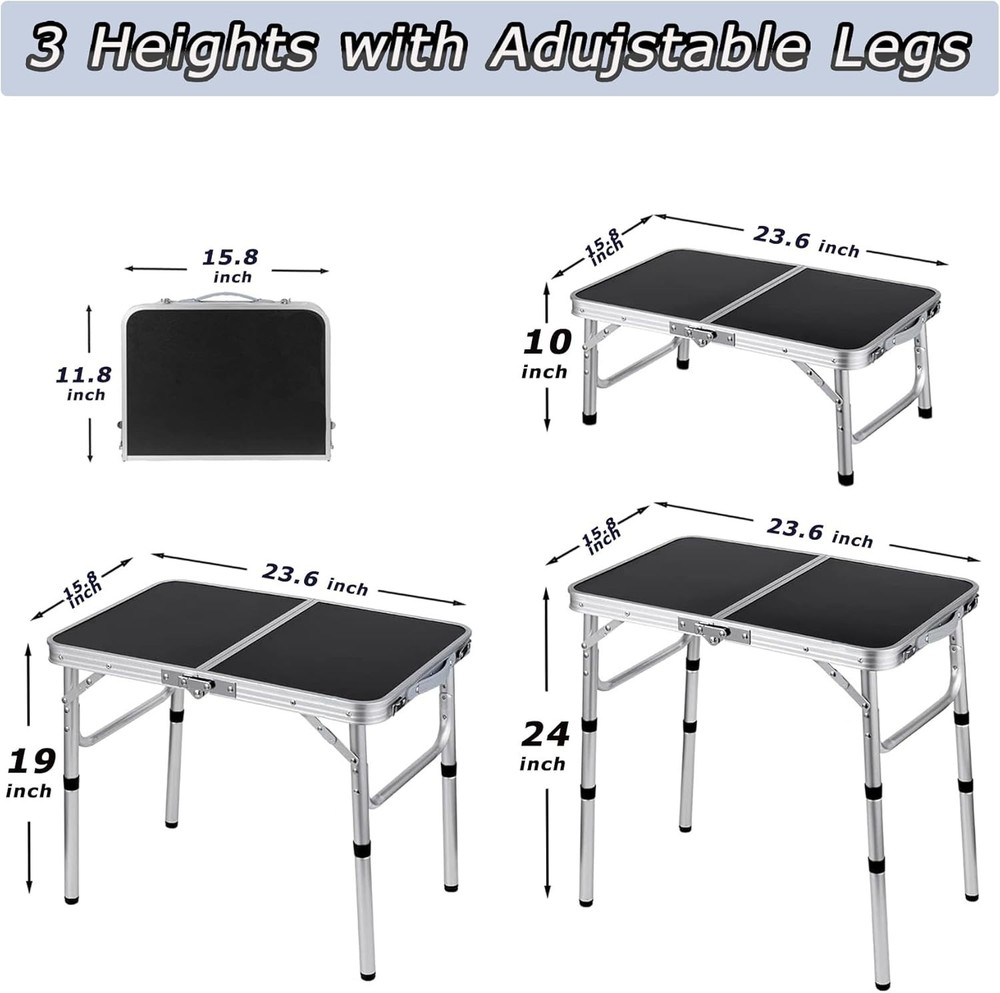 Lightweight Aluminum Folding Camping Table with Adjustable Height White 24"