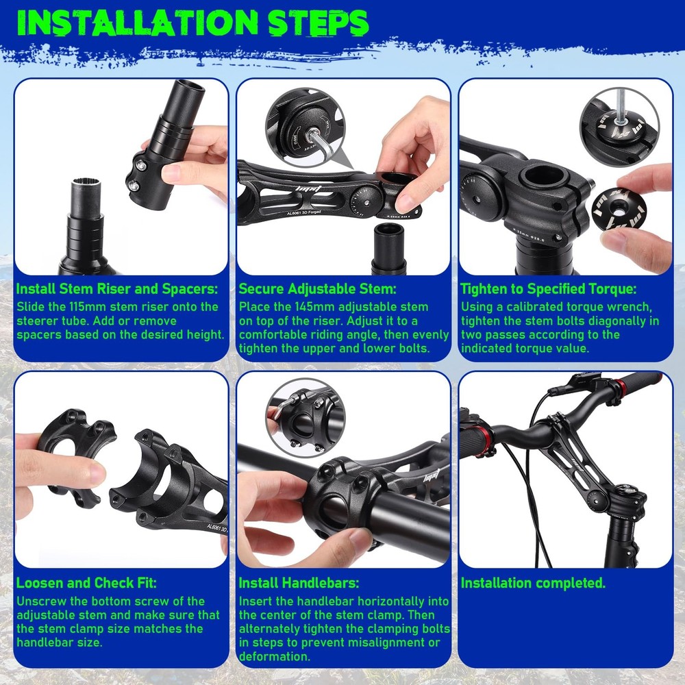 Bike Stem Riser & Adjustable MTB Bicycle Stem, Universal 31.8mm black Medium