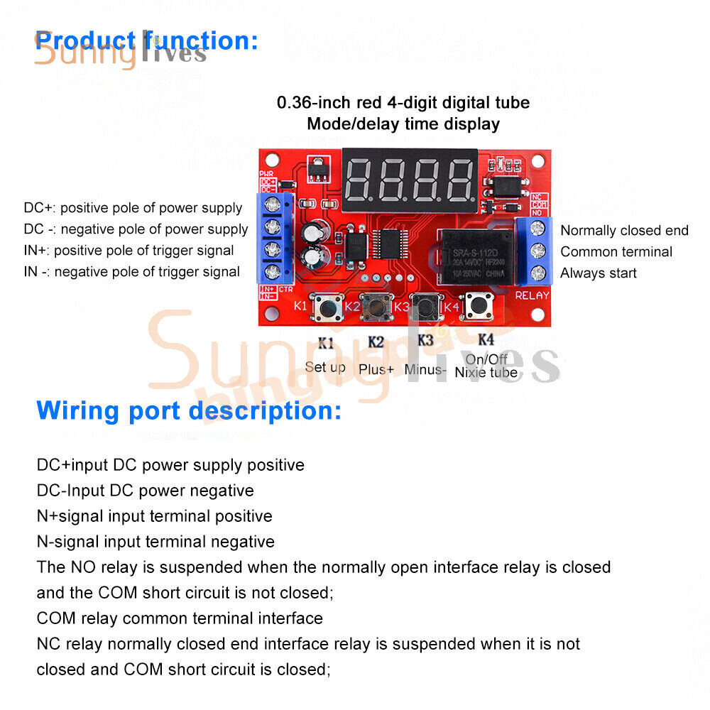 DC5V/12V/24V Time Delay Relay Module Timing Optocoupler Isolated Pulse Cycle US