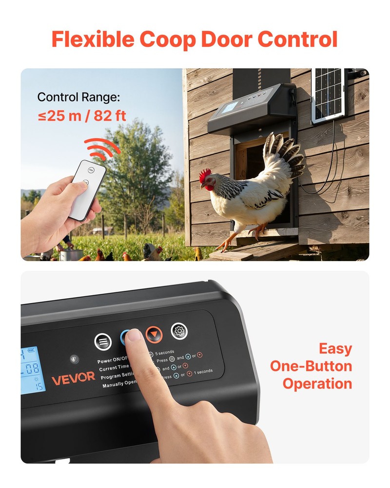VEVOR DC & Battery Powered Automatic Chicken Coop Door Opener Light Sensor Timer