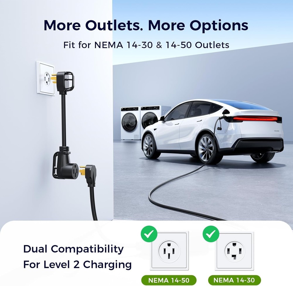 Carbon Fiber Level 2 Tesla Charger, 24A Adjustable Current/Timer/Smart Display,