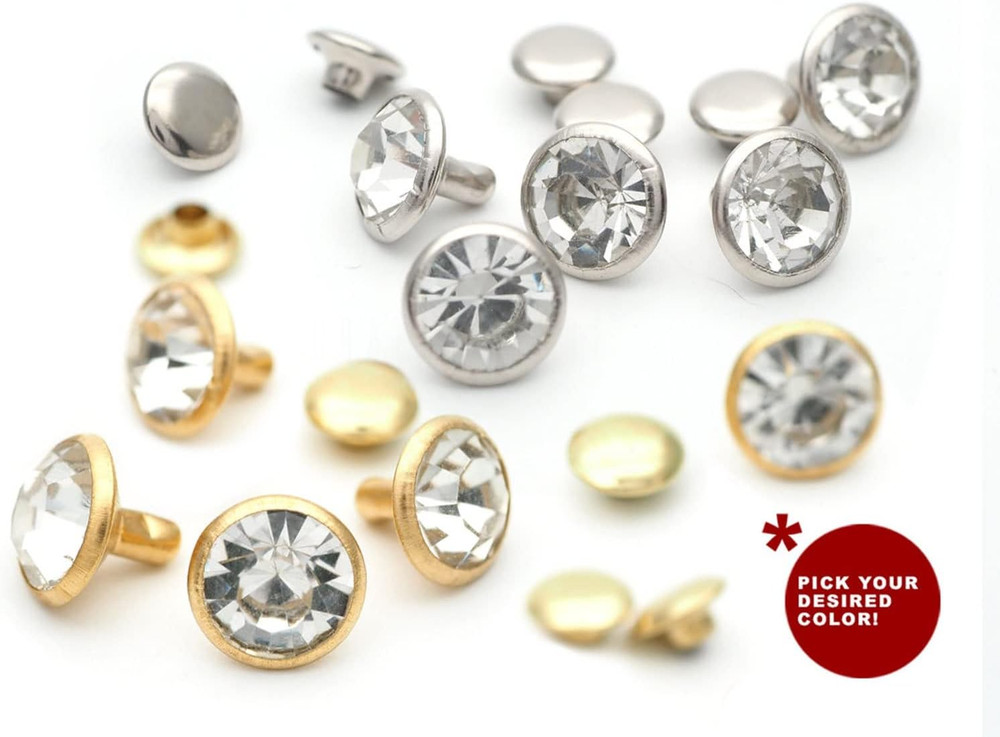 50 Sets White Clear Rhinestone Rivets Crystal Rivets Rapid Rhinestone Stud Fi...
