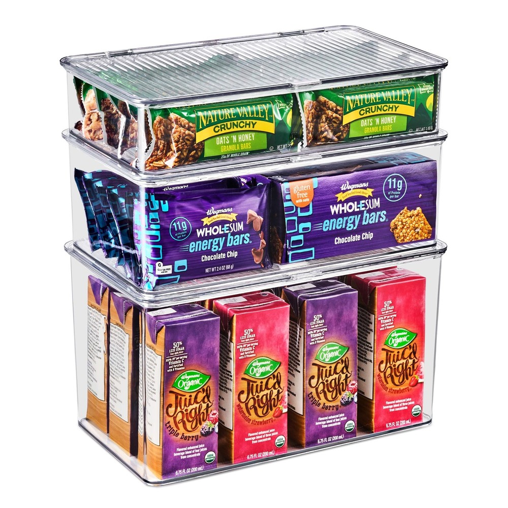 Sorbus 3 Pack Clear Plastic Storage Bins with Lids - Stackable Refrigerator O...