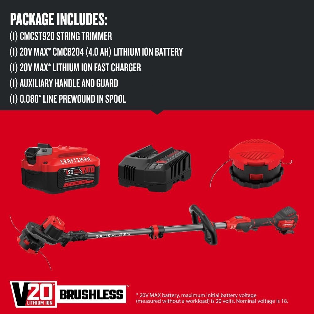 CRAFTSMAN V20 Brushless WEEDWACKER 13 Inch String Trimmer Kit