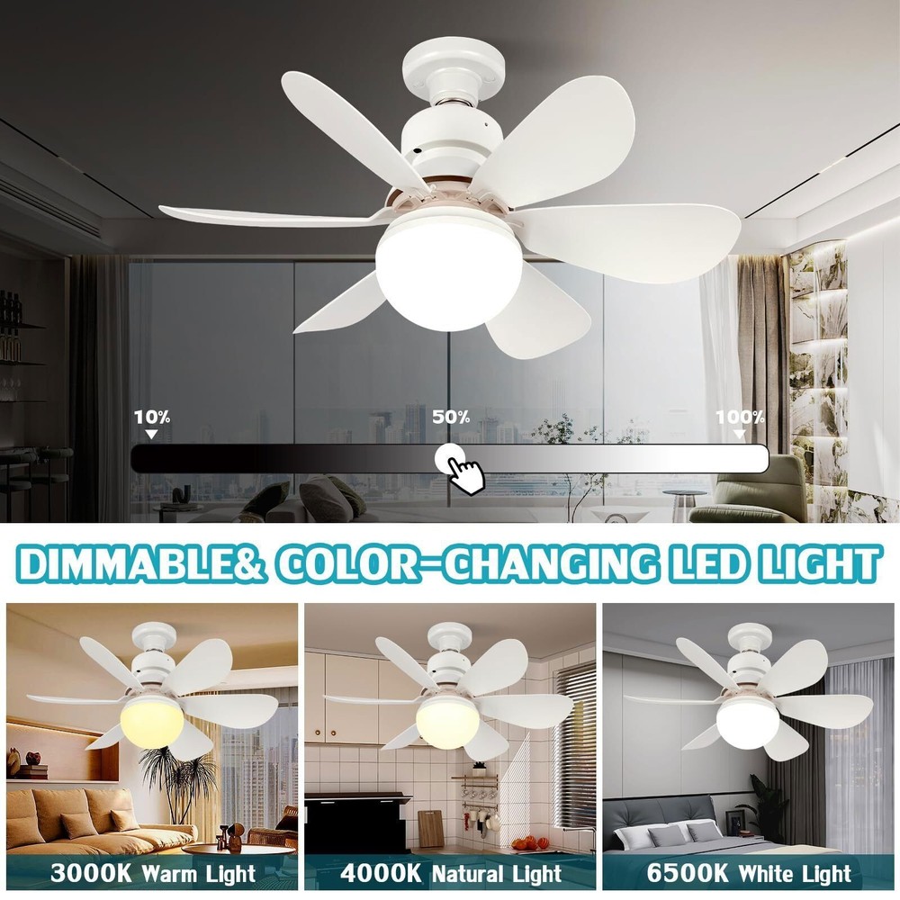 Ceiling Fan E27 Socket Fan 30W with Dimmable LED Light Remote Controller 3 Speed