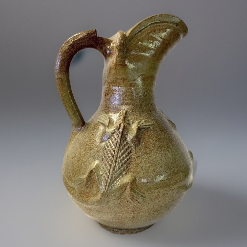 Farmhouse Stoneware Flower Pitcher Primitive Earthenware Rustic Pottery 3D 10”
