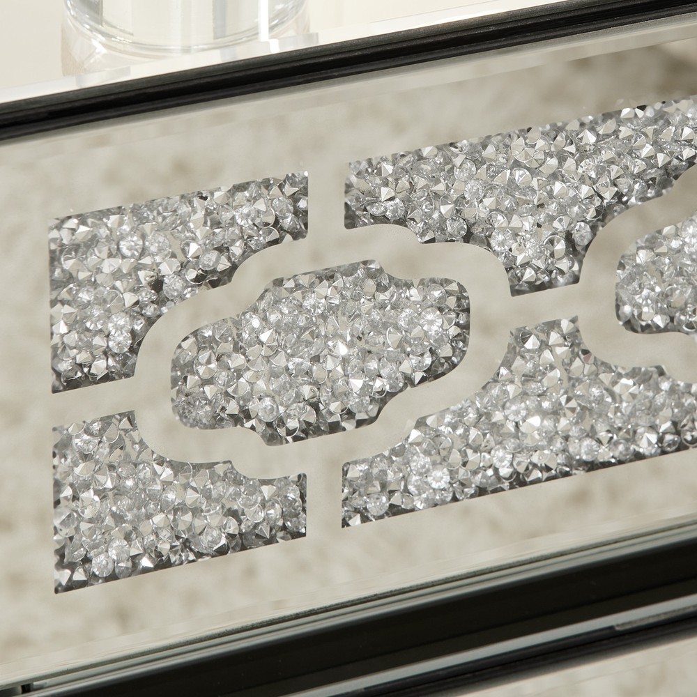 Mirrored Bedside Nightstand, Modern Side Table with 3 Drawers, Silver Accent