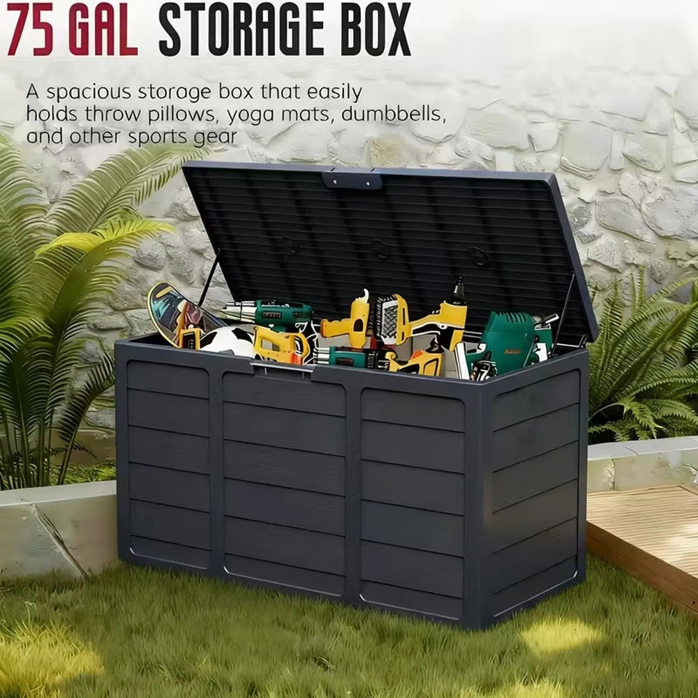 75 Gallon Outdoor Deck Box Lockable Heavy Duty Storage Container