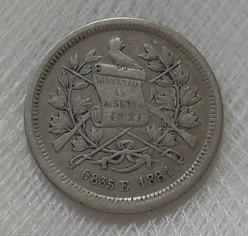 1881 E GUATEMALA 25 CENTAVOS SILVER COIN