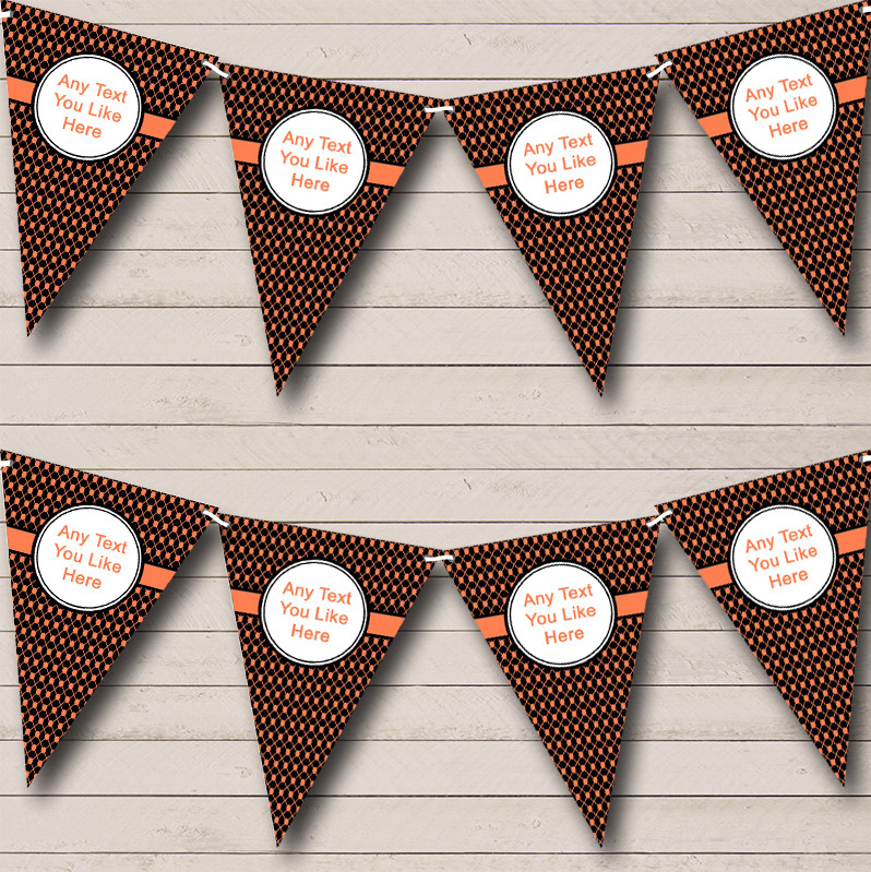 Party Banner Bunting Black And Bright Coral Patterned Wedding Venue or Reception